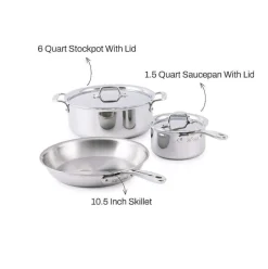 D3 Everyday Stainless 3-Ply Bonded Cookware, 5 Piece Set><noscript><img width=