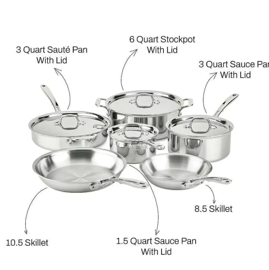 D3 Stainless Everyday, 10 Piece Pots And Pans Cookware Set>All-Clad Outlet
