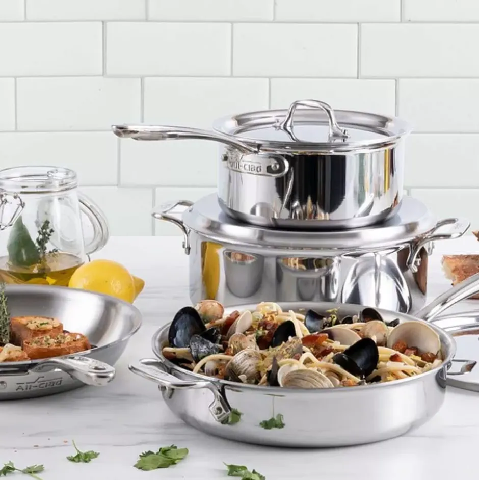 D3 Stainless Everyday, 7 Piece Pots And Pans Cookware Set>All-Clad Hot