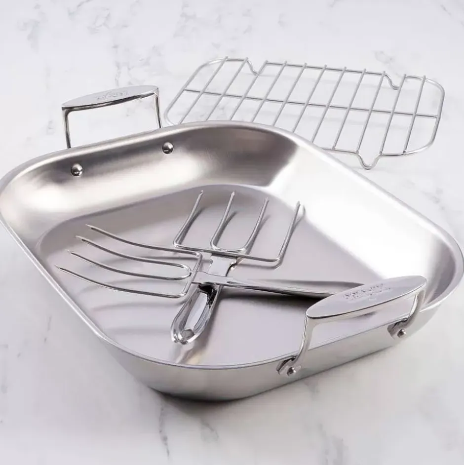D3 Stainless 3-Ply Bonded Cookware, Large Flared Roaster With Rack And Two Turkey Forks>All-Clad Sale