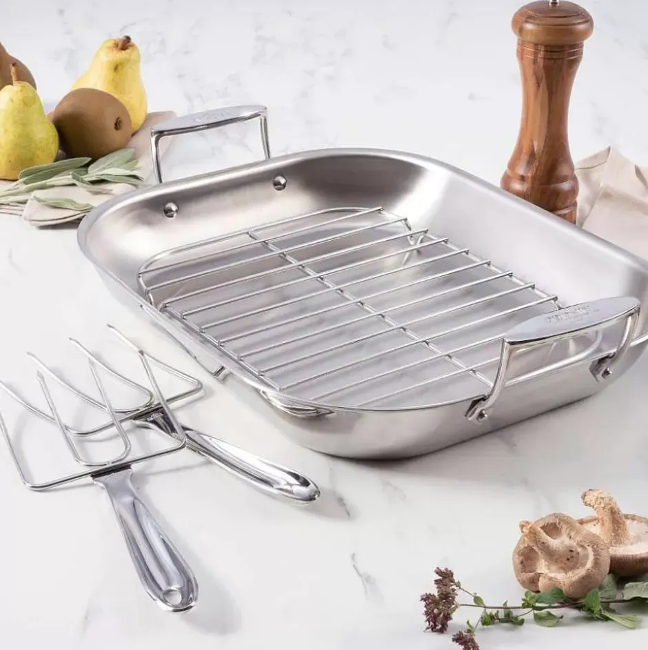 D3 Stainless 3-Ply Bonded Cookware, Large Flared Roaster With Rack And Two Turkey Forks>All-Clad Sale