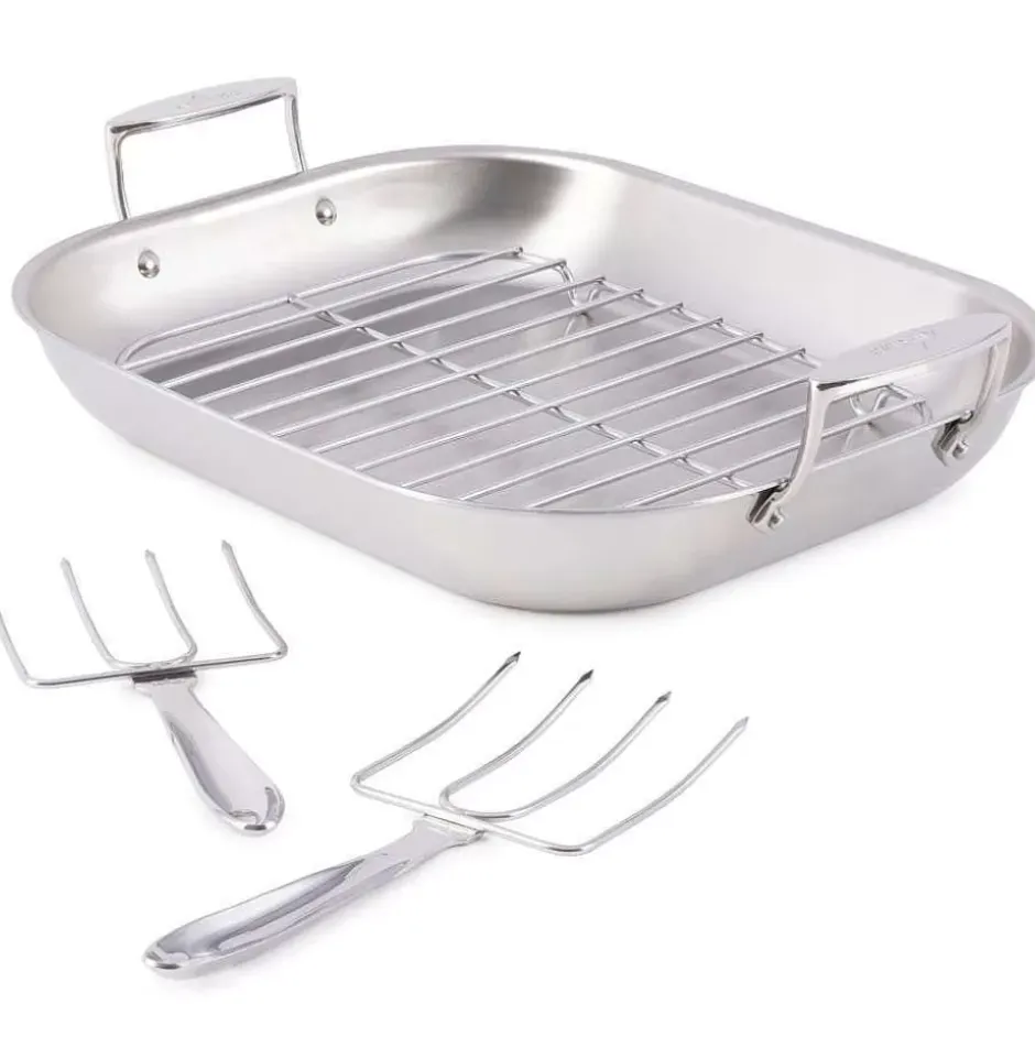 D3 Stainless 3-Ply Bonded Cookware, Large Flared Roaster With Rack And Two Turkey Forks>All-Clad Sale