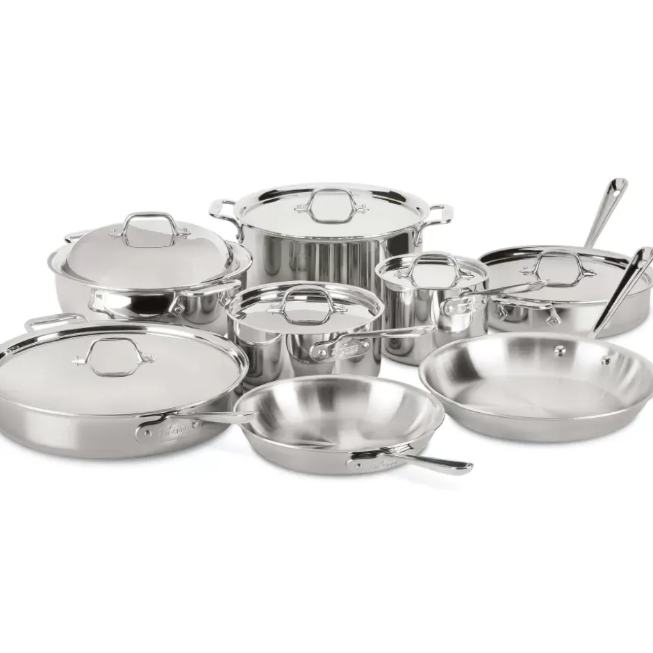 D3 Stainless 3-Ply Bonded Cookware Set, 14 Piece Set>All-Clad New