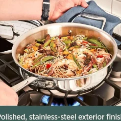 D5 Stainless Polished 5-Ply Bonded Cookware, Chicken Fryer With Screen, 4 Quart><noscript><img width=