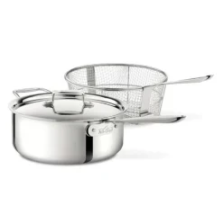 D5 Stainless Polished 5-Ply Bonded Cookware, Deep Fryer Set With Lid And Basket, 6 Quart><noscript><img width=