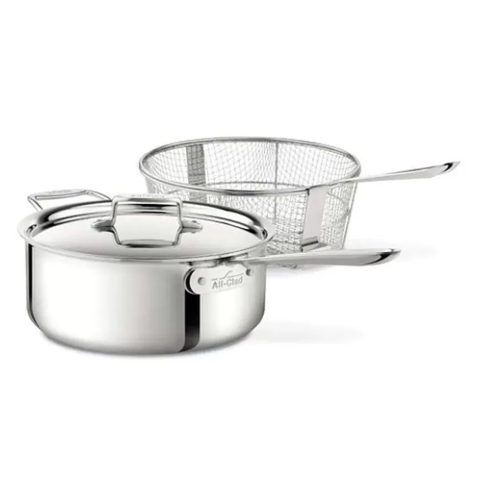 D5 Stainless Polished 5-Ply Bonded Cookware, Deep Fryer Set With Lid And Basket, 6 Quart>All-Clad Outlet