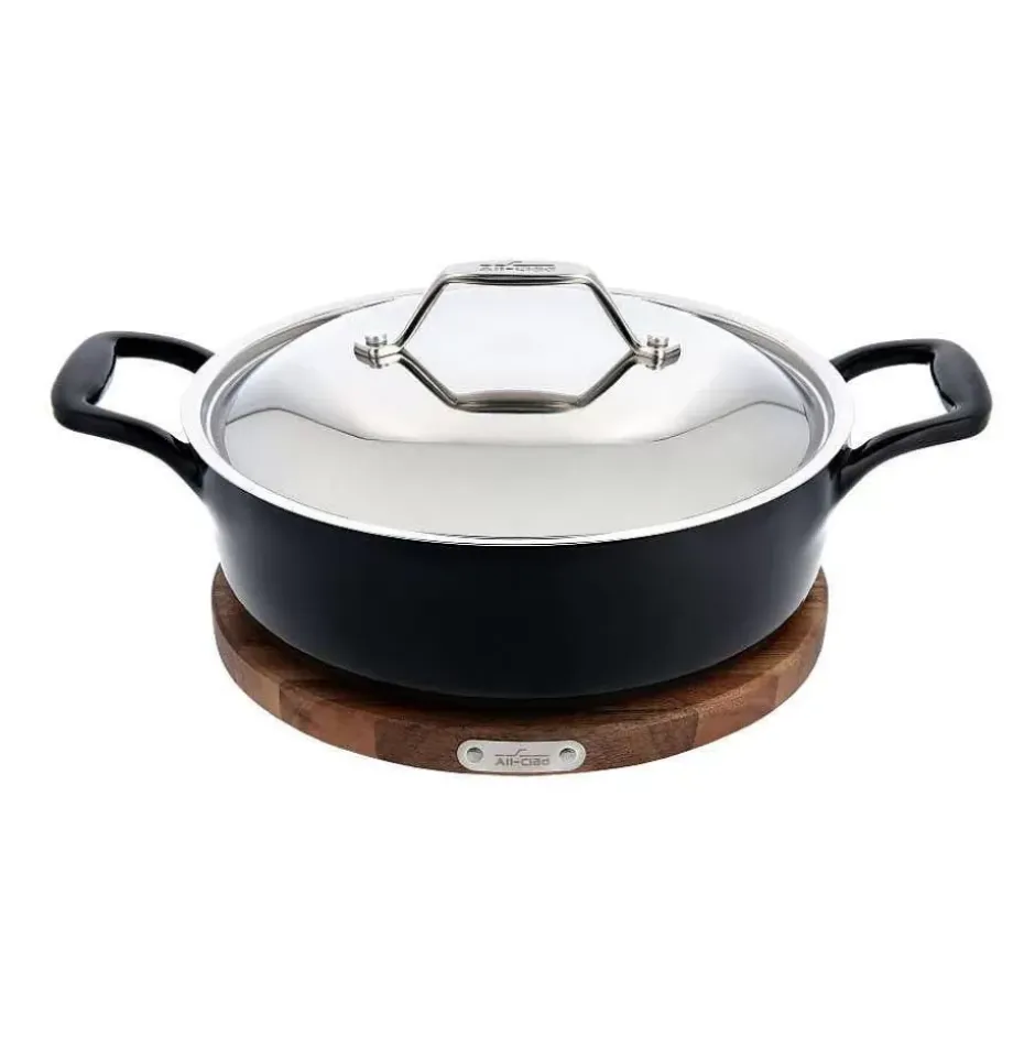 Enameled Cast Iron, Braiser With Lid And Acacia Wood Trivet, 4 Quart>All-Clad Fashion