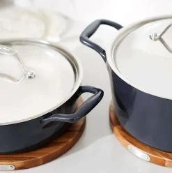 Enameled Cast Iron, Braiser With Lid And Acacia Wood Trivet, 4 Quart><noscript><img width=