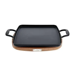 Enameled Cast Iron, Griddle With Acacia Wood Trivet, 11 Inch><noscript><img width=