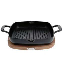 Enameled Cast Iron, Grill Pan With Acacia Wood Trivet, 11 Inch>All-Clad Outlet
