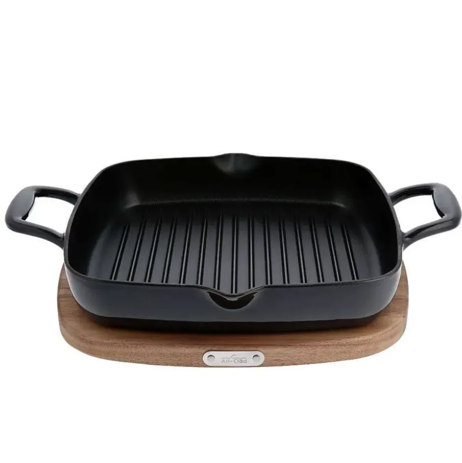 Enameled Cast Iron, Grill Pan With Acacia Wood Trivet, 11 Inch>All-Clad Outlet
