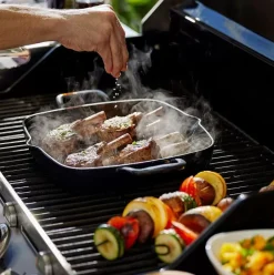 Enameled Cast Iron, Grill Pan With Acacia Wood Trivet, 11 Inch><noscript><img width=