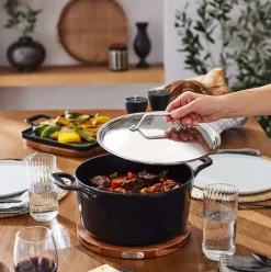 Enameled Cast Iron, Grill Pan With Acacia Wood Trivet, 11 Inch><noscript><img width=