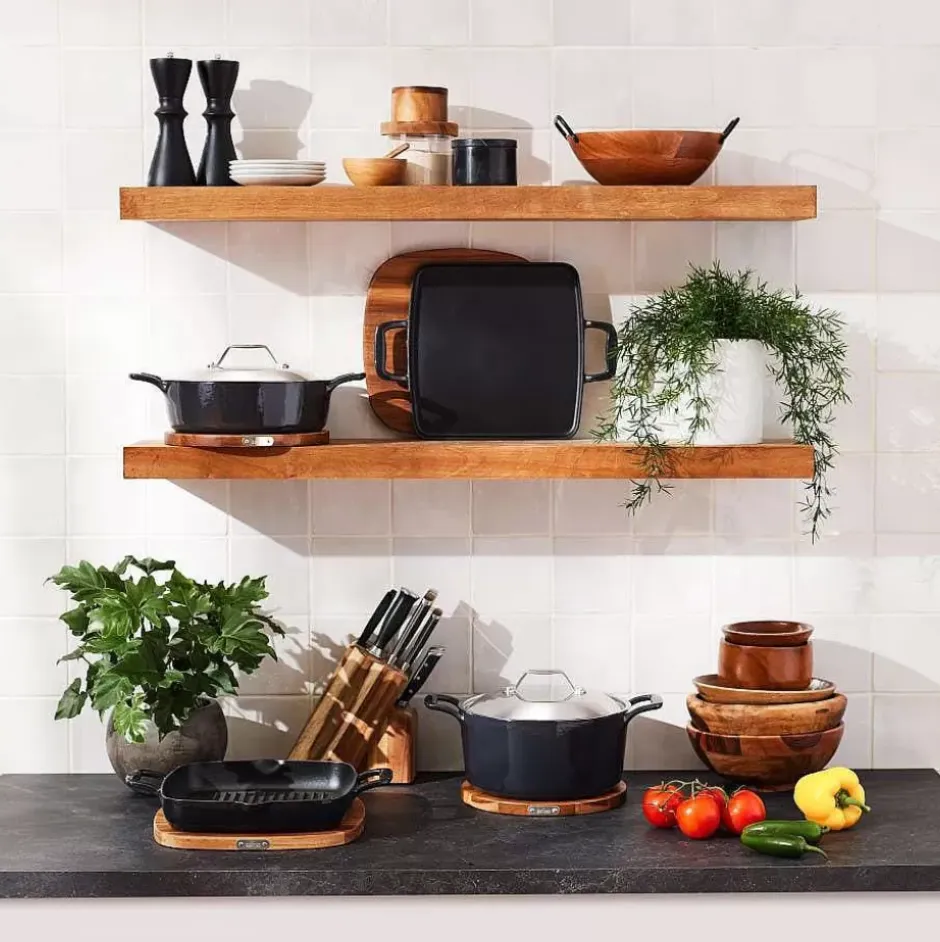 Enameled Cast Iron, Grill Pan With Acacia Wood Trivet, 11 Inch>All-Clad Outlet