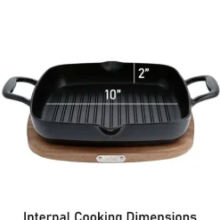 Enameled Cast Iron, Grill Pan With Acacia Wood Trivet, 11 Inch><noscript><img width=