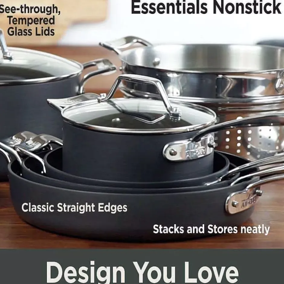 Essentials Nonstick Cookware Set, 10 Piece Set>All-Clad Clearance