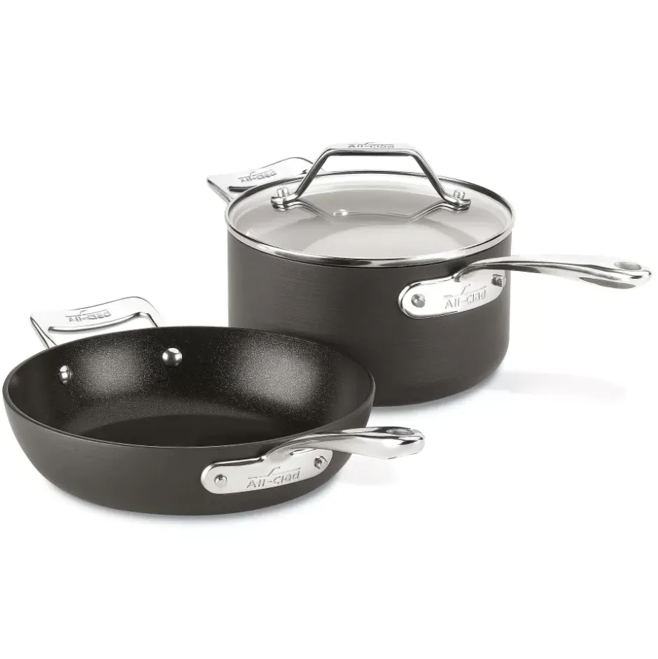 Essentials Nonstick Cookware Set, 2 Piece Fry & Sauce Pan With Lid Set, 8.5 Inch & 2.5 Quart>All-Clad Outlet