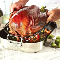Gourmet Accessories, Large Stainless Steel Nonstick Roaster With Rack, 13 X 16 Inch><noscript><img width=