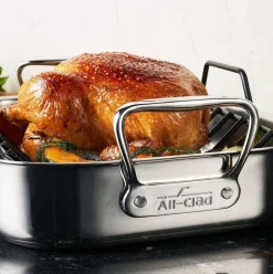 Gourmet Accessories, Large Stainless Steel Roaster With Rack, 13 X 16 Inch><noscript><img width=