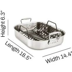 Gourmet Accessories, Large Stainless Steel Roaster With Rack, 13 X 16 Inch><noscript><img width=