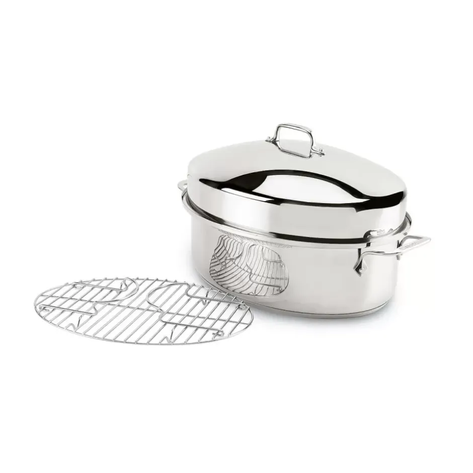Gourmet Accessories, Stainless Steel Oval Roaster Roaster With Lid And Flat Rack, 19 X 12 X 10 Inch>All-Clad Hot