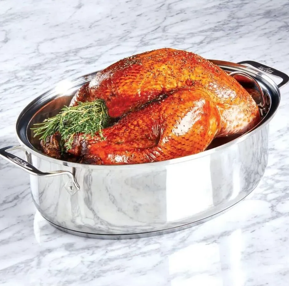 Gourmet Accessories, Stainless Steel Oval Roaster Roaster With Lid And Flat Rack, 19 X 12 X 10 Inch>All-Clad Hot