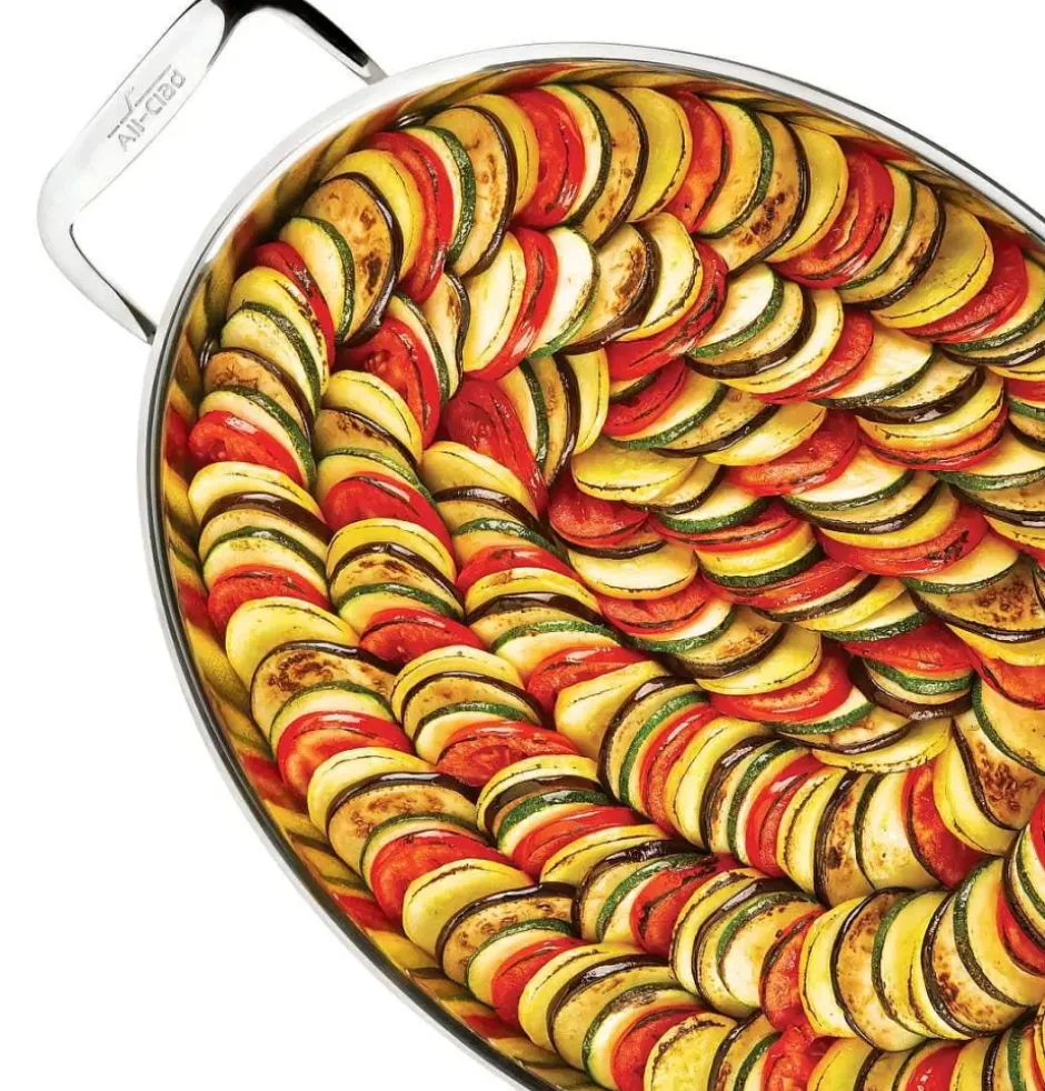 Gourmet Accessories, Stainless Steel Oval Baker With 2 Red Pot Holders, 15 Inch>All-Clad Fashion