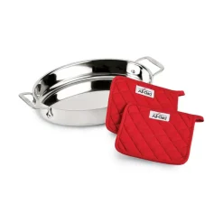 Gourmet Accessories, Stainless Steel Oval Baker With 2 Red Pot Holders, 15 Inch><noscript><img width=