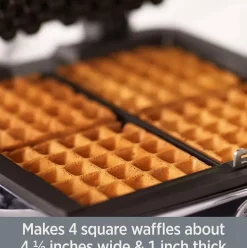 Gourmet Stainless Steel Belgian Waffle Maker With Removable Plates, 4 Slice><noscript><img width=