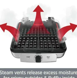 Gourmet Stainless Steel Belgian Waffle Maker With Removable Plates, 4 Slice><noscript><img width=