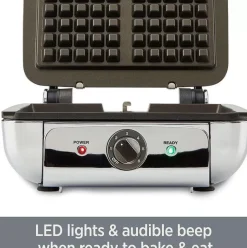 Gourmet Stainless Steel Belgian Waffle Maker With Removable Plates, 4 Slice><noscript><img width=