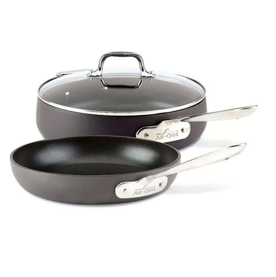Ha1 Hard Anodized Nonstick Cookware, 2 Piece Fry Pan And Saute Pan With Lid Set, 10 Inch And 4 Quart>All-Clad New