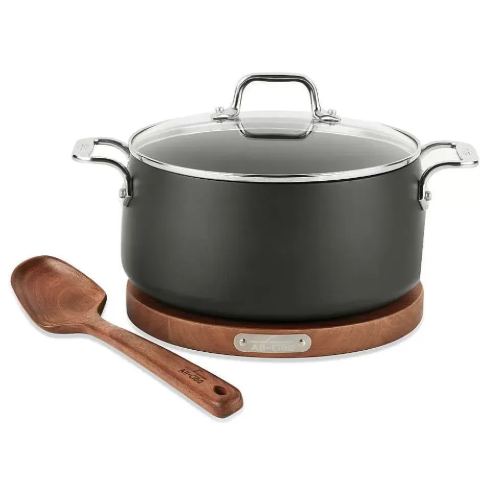 Ha1 Nonstick Dutch Oven With Acacia Wood Trivet & Spoon And Glass Lid, 6 Quart>All-Clad Best
