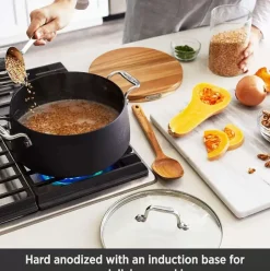 Ha1 Nonstick Dutch Oven With Acacia Wood Trivet & Spoon And Glass Lid, 6 Quart><noscript><img width=