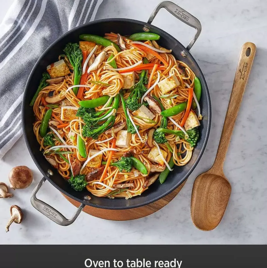Ha1 Nonstick 3 Qt Universal Pan With Lid, Acacia Wood Trivet And Spoon>All-Clad New