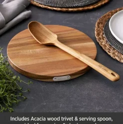 Ha1 Nonstick 3 Qt Universal Pan With Lid, Acacia Wood Trivet And Spoon><noscript><img width=